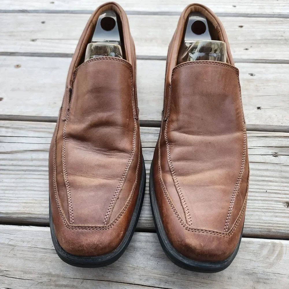 Clarks Collection Shoes Men Sz 12M Brown Leather Slip On Dress Soft Cushion